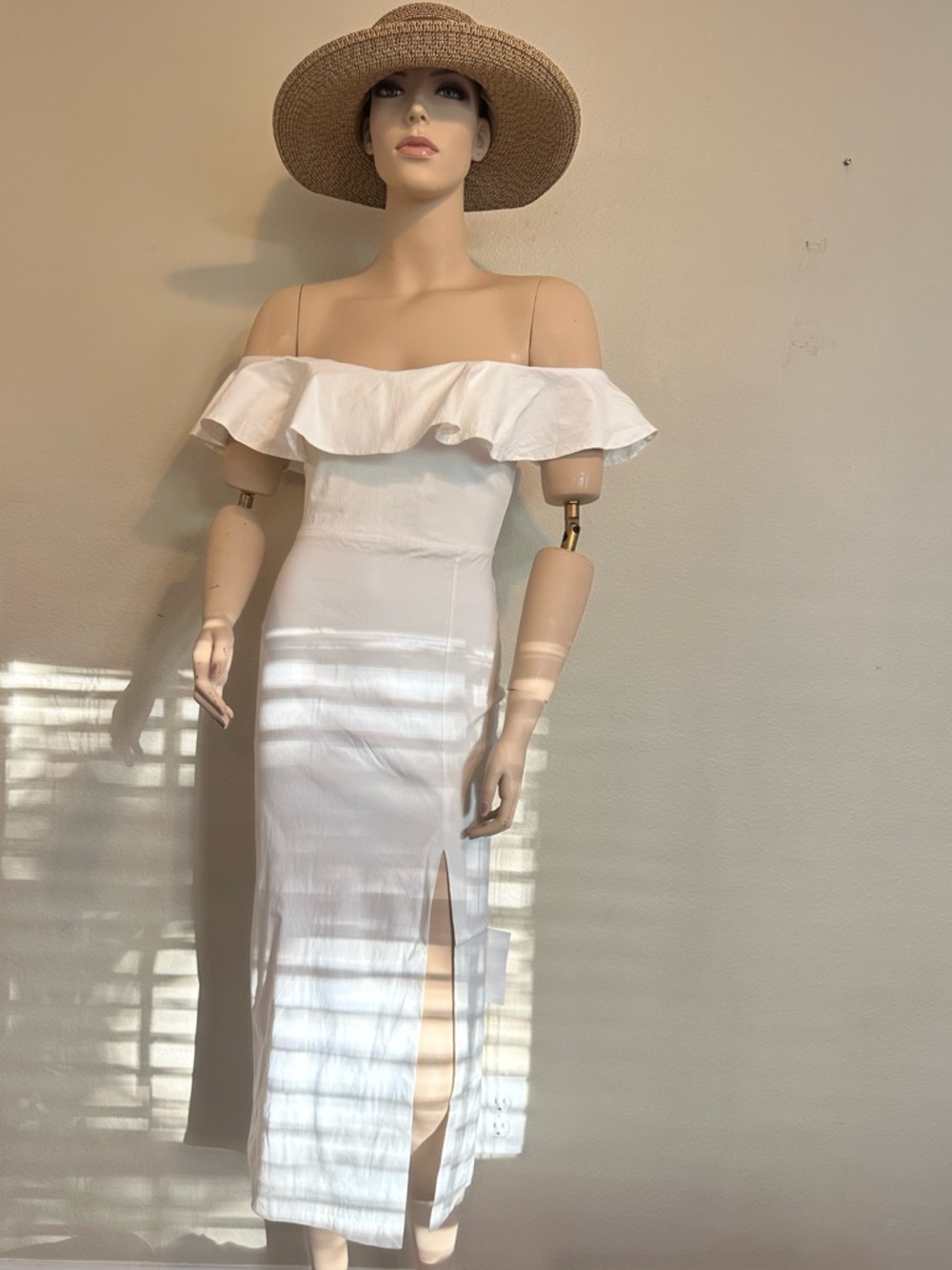 Vesper White Ruffle Off-The-Shoulder Maxi Dress Slit US 4